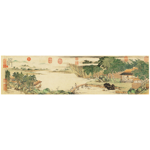 仇英携琴访友图古代书法字画高清微喷宣纸横幅仿古复制中堂装饰画