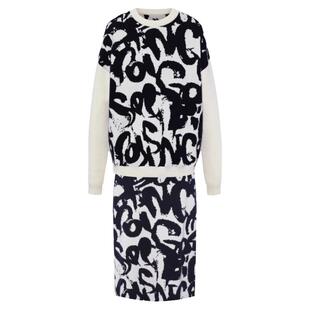 粉蓝衣橱复古涂鸦字母羊毛套装女2025冬装新款厚毛衫半身裙两件套