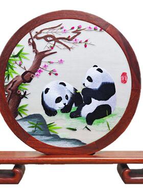 蜀绣手工刺绣双面绣花梨木摆件