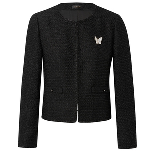 La Koradior拉珂蒂女秋冬新款优雅亮丝粗花呢百搭香风短款外套