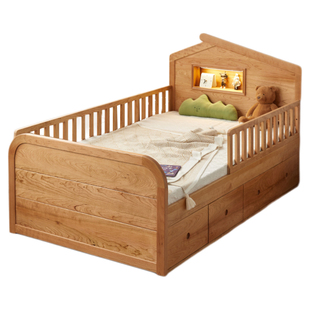 全实木儿童床半高带储物护栏家用宝宝单人床男孩女孩树屋床公主床