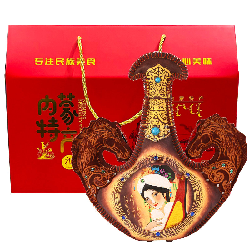 双马头真皮马奶酒内蒙特产奶酒42度750毫升皮囊草原国产白酒送礼
