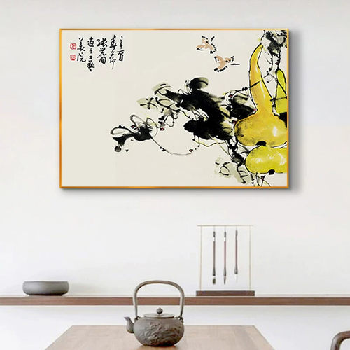 葫芦新中式壁画五福临门玄关客厅装饰画餐厅入户福禄挂画卧室水墨