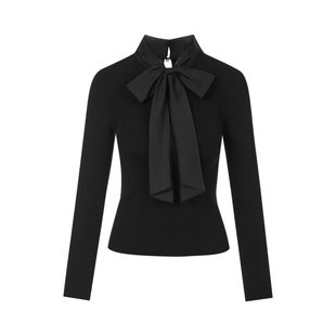 朗姿LIME莱茵飘带领气质蝴蝶结针织打底秋冬新款修身长袖显瘦毛衫