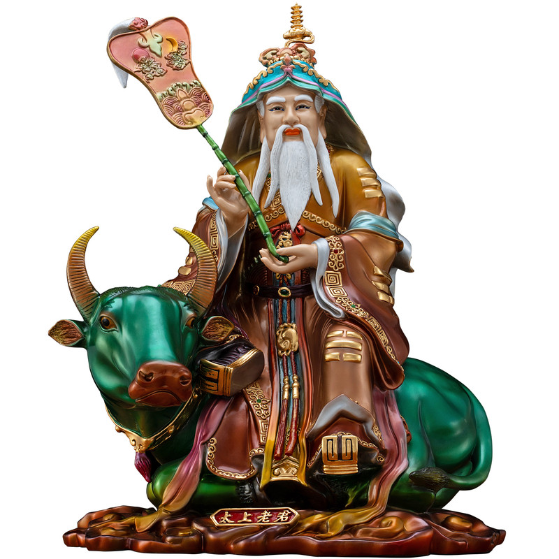 铜彩贴金道祖太上老君神像摆件