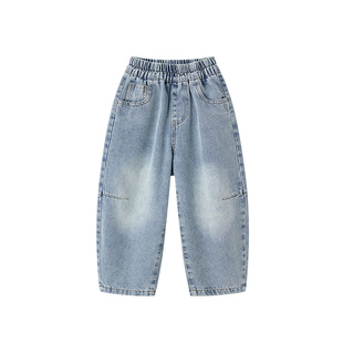 皇室童缘男童休闲弯刀牛仔裤2026春节新款儿童洋气长裤中大童裤子