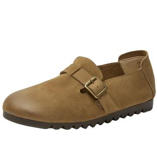 百田森商场同款牛皮勃肯鞋女2025春深口单鞋一脚蹬真皮软底不累脚