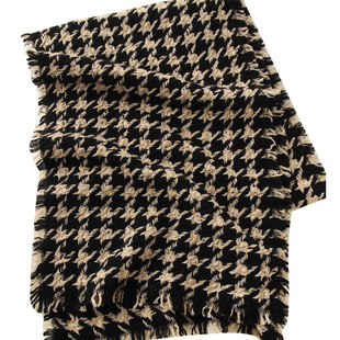 千鸟格纯山羊绒围巾女款线 100高级感大牌高端大气上档次品牌女士