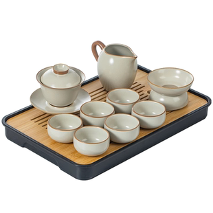 米黄汝窑三才盖碗茶杯单个高档套装防烫带盖泡茶公道杯三件套茶具