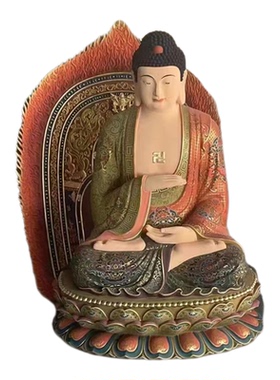 大型铸铜背光五方佛雕塑玻璃钢彩绘释迦摩尼五方如来寺庙供奉摆件