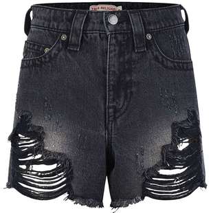 TrueReligion2024秋冬新品女士破洞毛边牛仔短裤