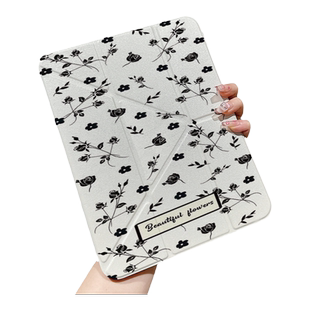 复古黑色小碎花苹果平板保护套适用iPadPro2024新款Y形三折iPad6/5带笔槽10.9/11寸mini6/5女款12.9寸保护壳