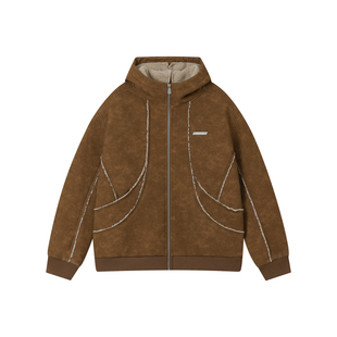 FORNINES国潮驼色防寒棉服男2025新款冬季情侣皮毛一体夹克外套女