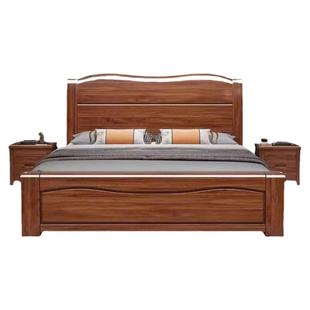 胡桃木中式实木床1.8米双人床1.5m现代简约主卧储物高箱婚床经济