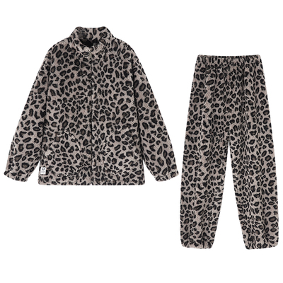 BE轻甜豹纹珊瑚绒拉链睡衣女冬厚