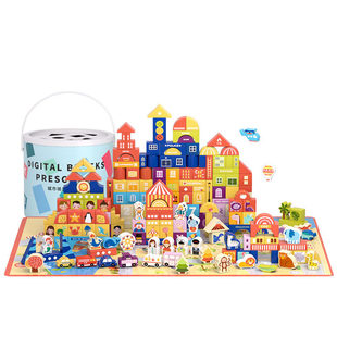 木头积木玩具益智婴儿拼装房子原木可啃咬实木宝宝木制儿童拼图