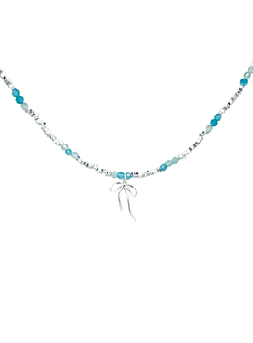 冰川蓝色碎银子流苏蝴蝶结项链女