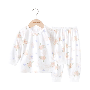 【冰蚕棉】女宝宝空调服夏季内衣套装纯棉薄款长袖睡衣婴儿居家服