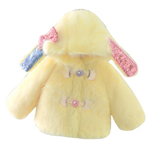 女童皮草外套秋冬款2026新款儿童装兔耳朵宝宝冬季加绒加厚毛毛衣