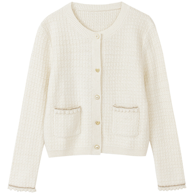 佧茜文小香风混色编织针织开衫