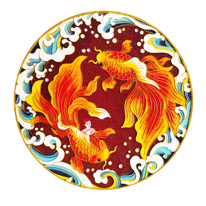 锦鲤手工画景泰蓝掐丝珐琅画diy材料包好运装饰画摆件 非遗手工艺