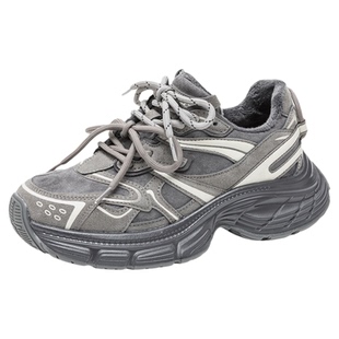 奥康 女鞋2025冬季老爹鞋双鞋带时尚加绒保暖厚底增高运动鞋