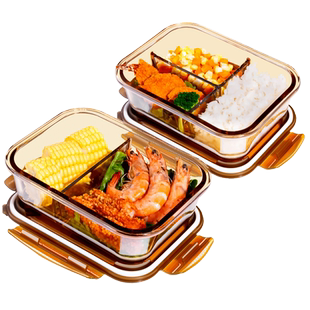 高硼硅玻璃饭盒微波炉加热专用上班族带饭餐盒碗保鲜盒分隔便当盒