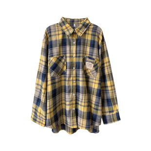 DDXZ夕子自制韩系蛋黄色格子贴标宽松显瘦慵懒百搭防晒长袖衬衫女