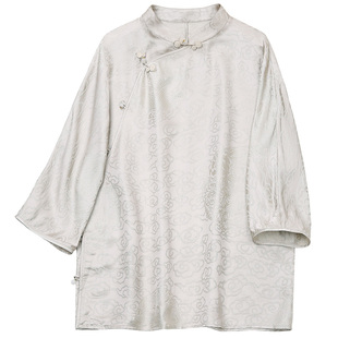 真丝交织花罗夏短袖盘扣中国风修身复古改良立领唐装短旗袍女上衣