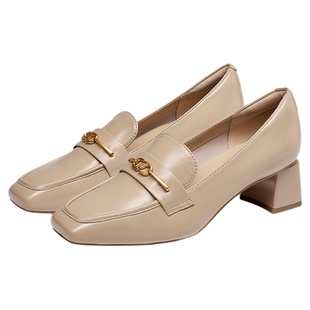 蹀愫秋冬法式复古乐福鞋真皮透气皮鞋方头深口单鞋TA54521-10