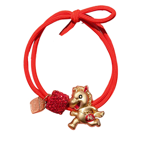 2026马年红色本命年水钻头绳新年发圈头饰女孩儿童皮筋扎丸子头饰