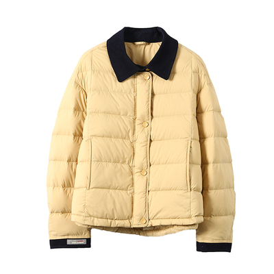 淘么淘 鬼才设计造型感！90白鸭绒灯芯绒翻领轻薄短款羽绒服女新