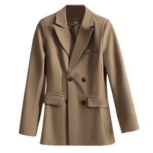 卡其色西装外套女2023秋季新款中长款修身小个子气质职业上衣西服