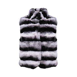 Deessesicile 黑白龙猫色獭兔毛复古时髦保暖皮草冬季围巾马甲女