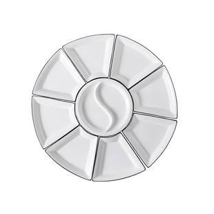 家用釉下彩圆桌大拼盘餐具陶瓷创意大盘子菜盘扇形分格盘组合套装