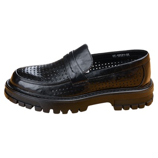 镂空皮鞋男士夏季透气一脚蹬圆头打孔软底休闲皮凉鞋男款2026新款