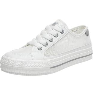 人本网眼女鞋2026新款网面透气帆布鞋薄款板鞋夏季镂空厚底小白鞋