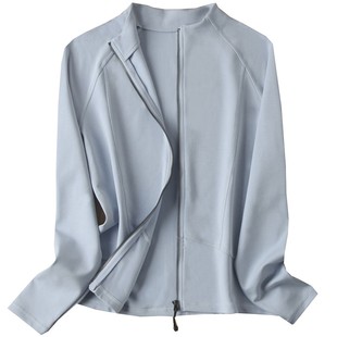 女士开衫卫衣新款秋冬薄绒修身拉链外套正肩动运立领显瘦春秋上衣