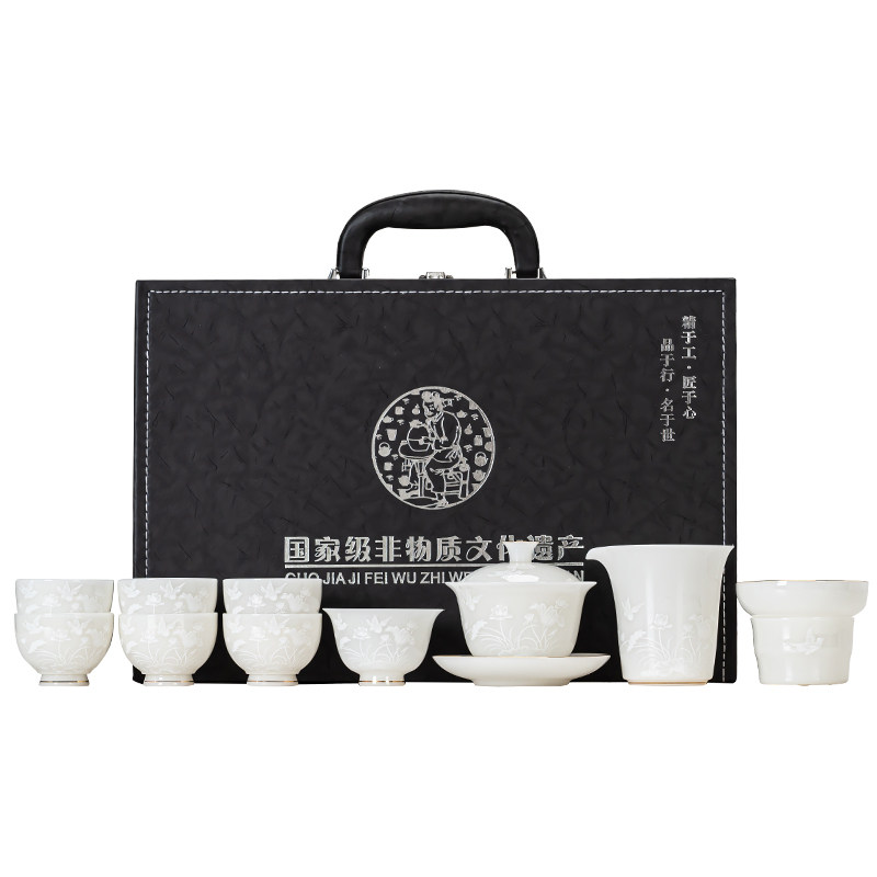 一品仟堂非遗羊脂玉瓷功夫茶具商务长辈领导乔迁新居生日送礼套装