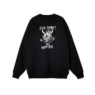 街头潮牌WPRA鬼武者恶魔印花卫衣宽松黑色圆领百搭情侣套头长袖