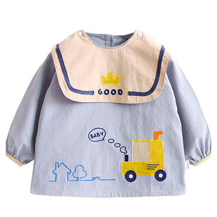 男童罩衣秋冬儿童长袖防水吃饭倒穿衣服反穿衣小孩围兜幼儿园围裙