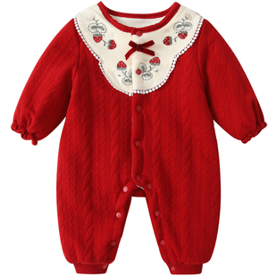 百天婴儿衣服秋冬装满月女宝宝周岁礼服外出公主加绒新年装拜年服