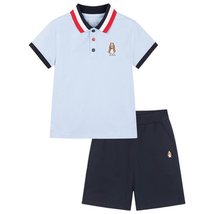 暇步士童装男童套装夏新品中大童休闲polo短袖儿童透气运动短裤