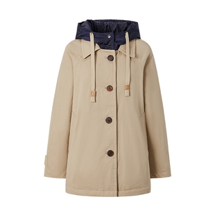 商场同款 摩萨克冬款巴恩风撞色领口假两件中长款羽绒服女