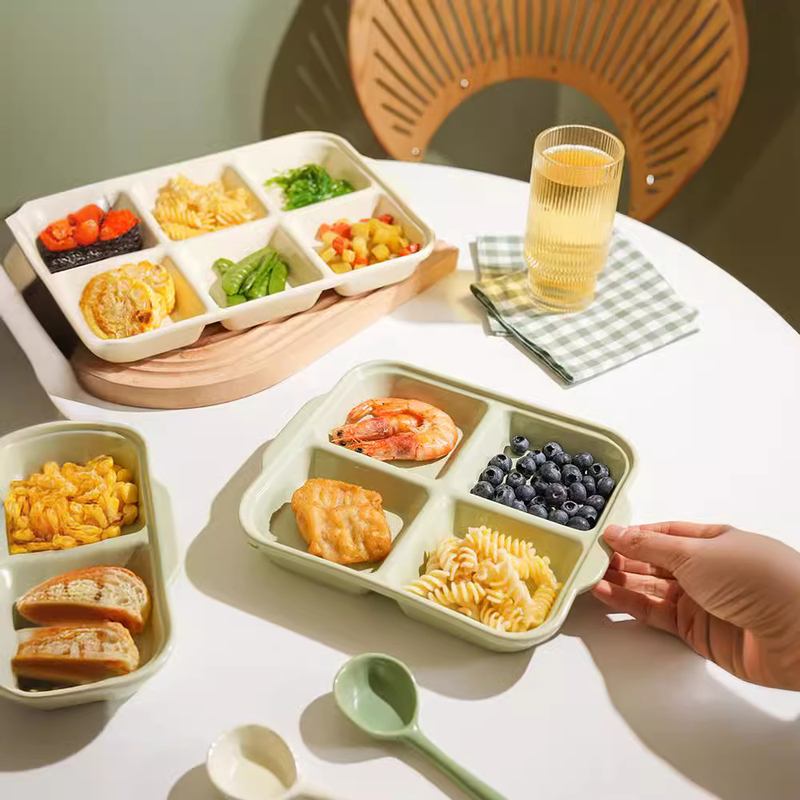 211减肥减脂分格餐盘家用高颜值釉下彩大人定量正方四格分隔盘子