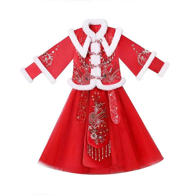 女童汉服冬季加厚唐装新年拜年服