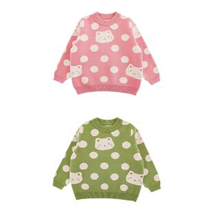 幼悠女童猫咪波点提花厚织正肩毛衣冬季元气可爱保暖抗寒休闲上衣