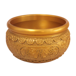 15cm黄铜吉祥如意聚宝盆摆件纯铜店铺客厅玄关八方来财装饰工艺品