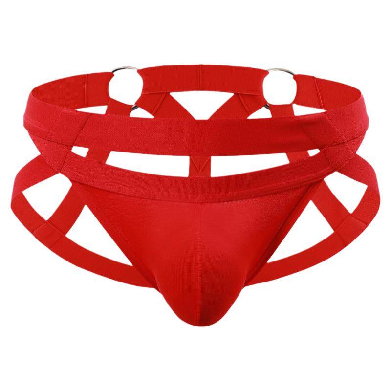 男士提臀双丁裤个性时尚钢环装饰纯色棉质内裤男通丁字裤夫夫内裤