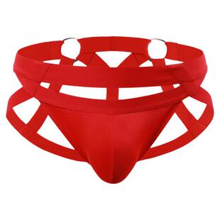 男士提臀双丁裤个性时尚钢环装饰纯色棉质内裤男通丁字裤夫夫内裤